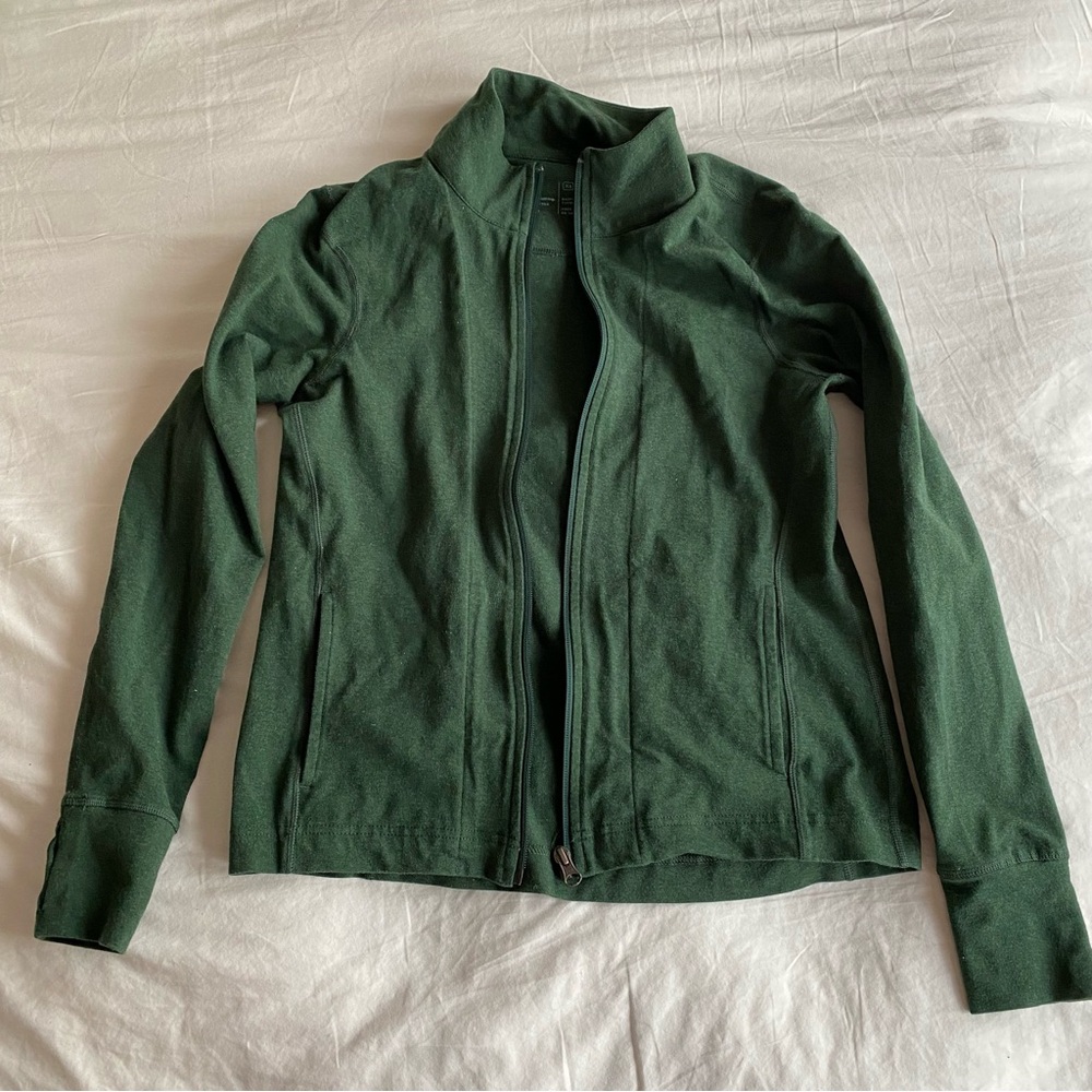 Pact Forest Green Zip Up Sweater S Hoodless Collar Organic Cotton Side Pockets